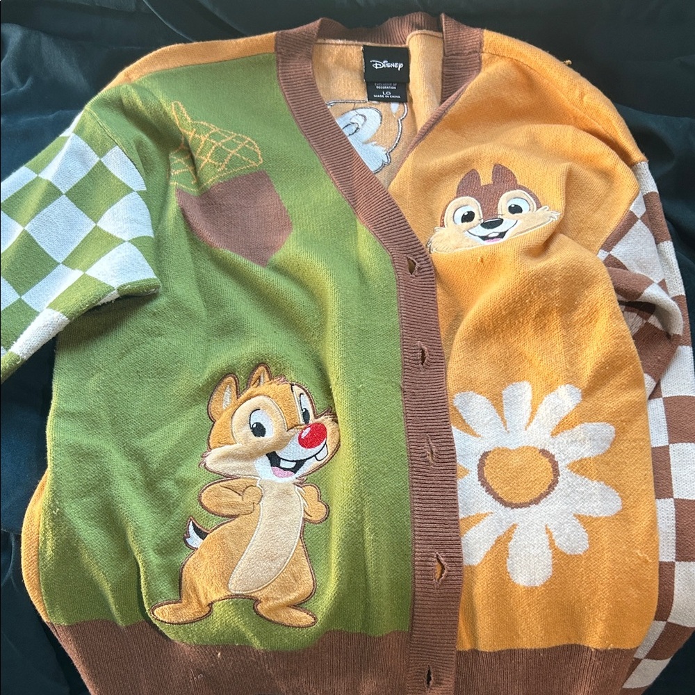 Disney Green and Orange Chip and Dale Cardigan